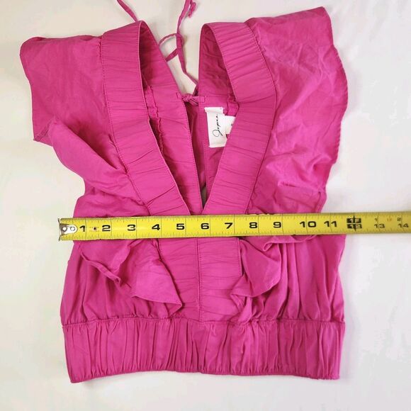 Japna 100% Cotton Pink Ruffle Crop Top Women's Sz S Boho Resort Vacation Blouse - Picture 8 of 9